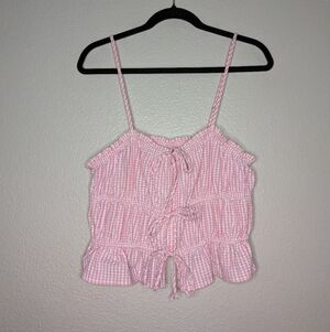 No Boundaries Pink Pastel Easter Gingham Coquette Babydoll Tie Camisole Top M